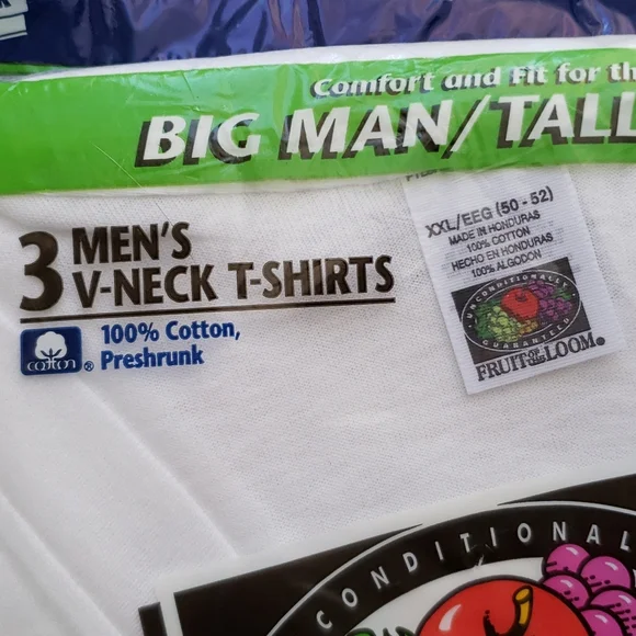 New Mens V-Neck short sleeve white t-shirts 3 pack 100% cotton  2XL Big and tall - Picture 3 of 3